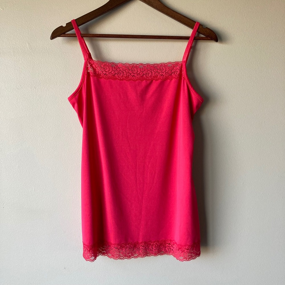 Fashion Bug Hot Pink Lace Trim Camisole Top Adjustable Straps Medium RN72882
